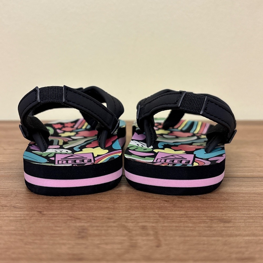 REEF Little Ahi Water-Friendly Flip-Flop Tropical Rainbow Black Kids Size 6 Pool - Picture 10 of 11